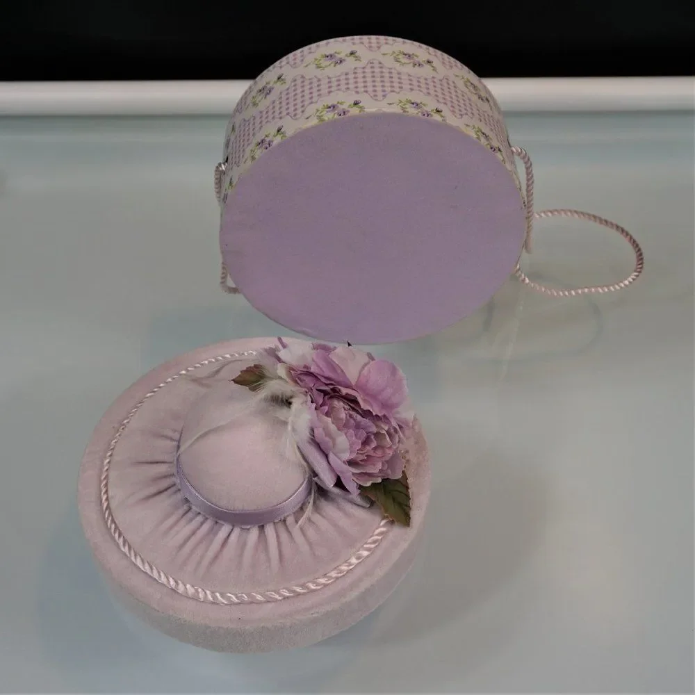 Vintage Decorative Gift Box Floral Lavender Round Keepsake Box Faux Flowers Lid